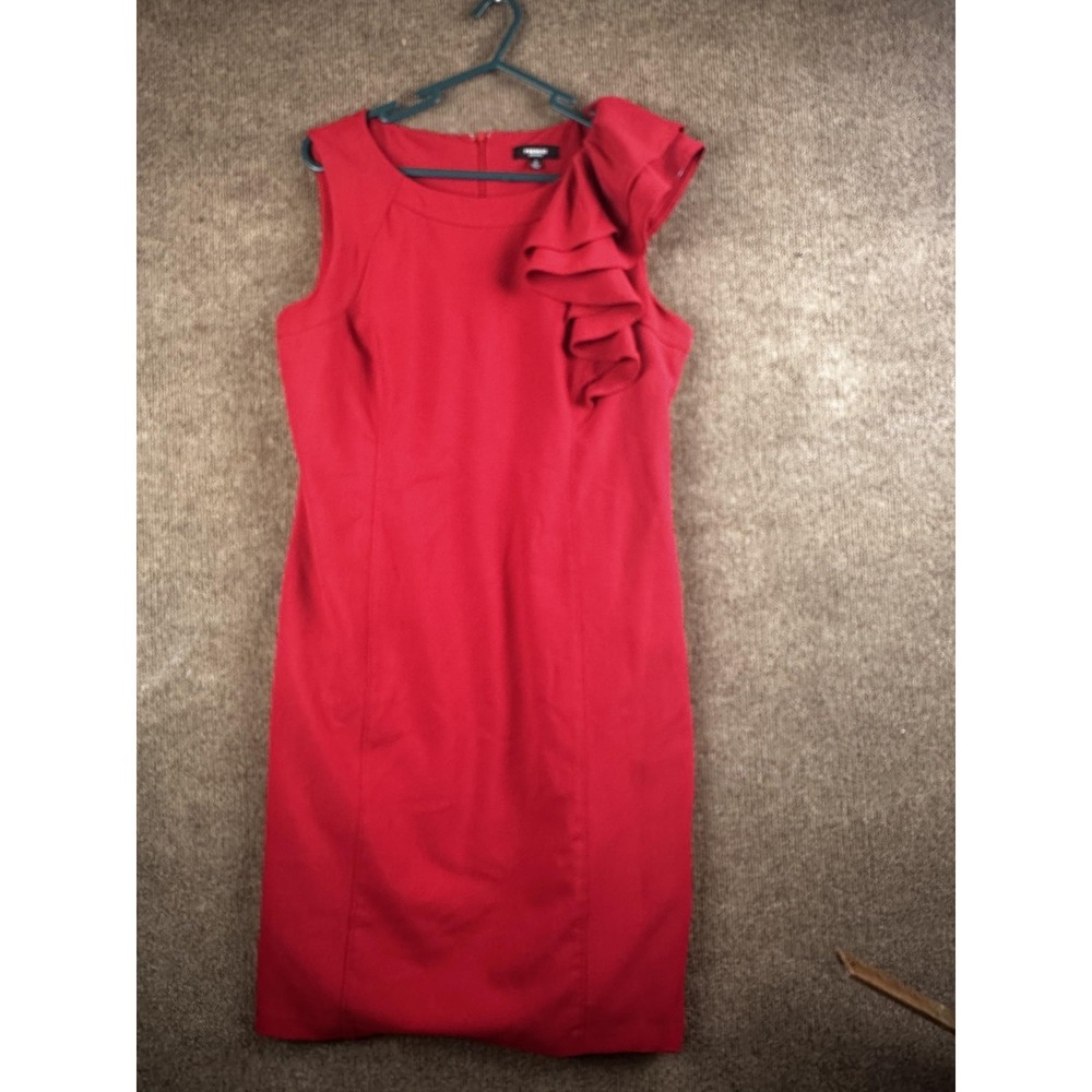 Premise Dresses Dress Womens 10 Red Sheath Knee Length Ruffle Lined Party